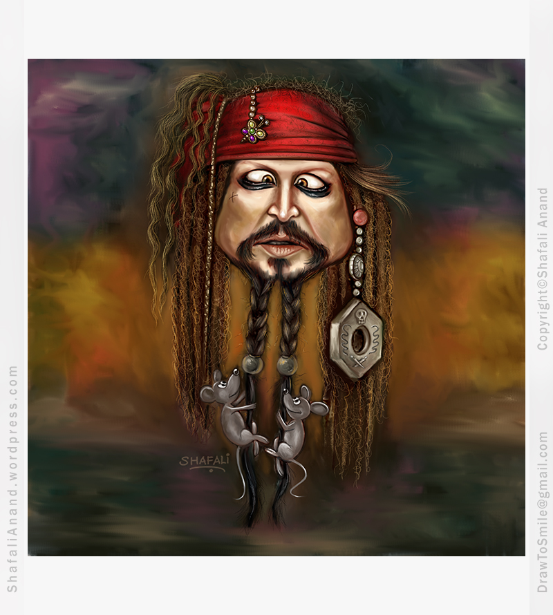 Caricature of Johnny Depp as Jack Sparrow (Pirates of the Caribbean.)