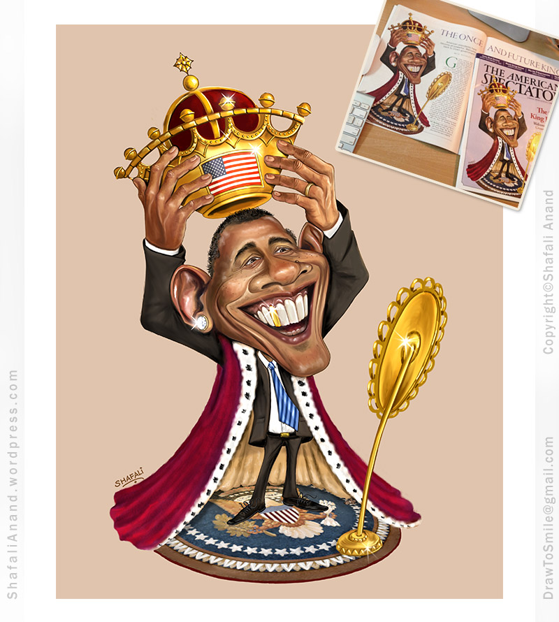 Cover Illustration for the American Spectator Magazine: President Barack Obama crowns himself king.