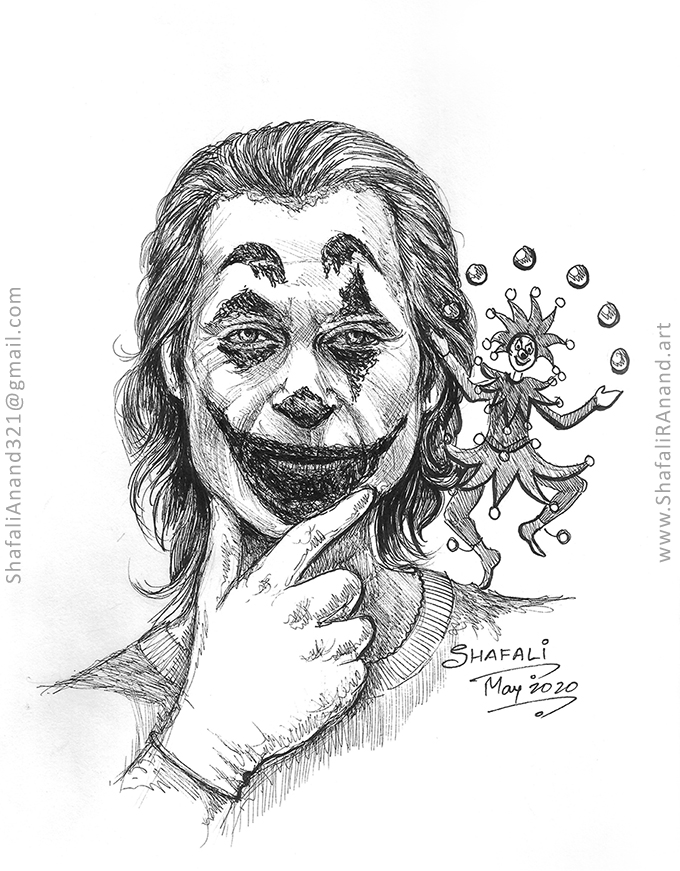 The Joker. Pen and Ink Drawing.