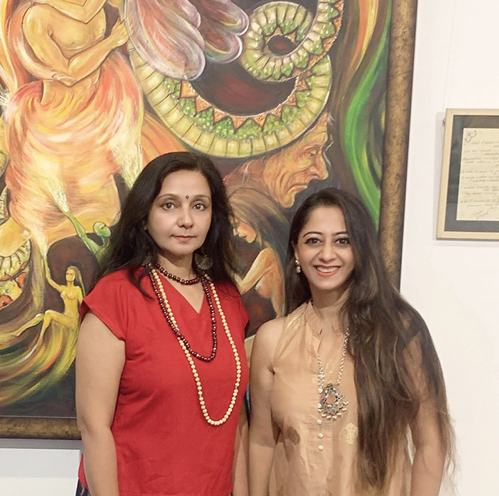 Writer Journalist Nona Walia with Artist Shafali R Anand at her art exhibition Turbulence